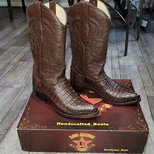 Leather/Caiman Tail J Toe Cowboy Boots